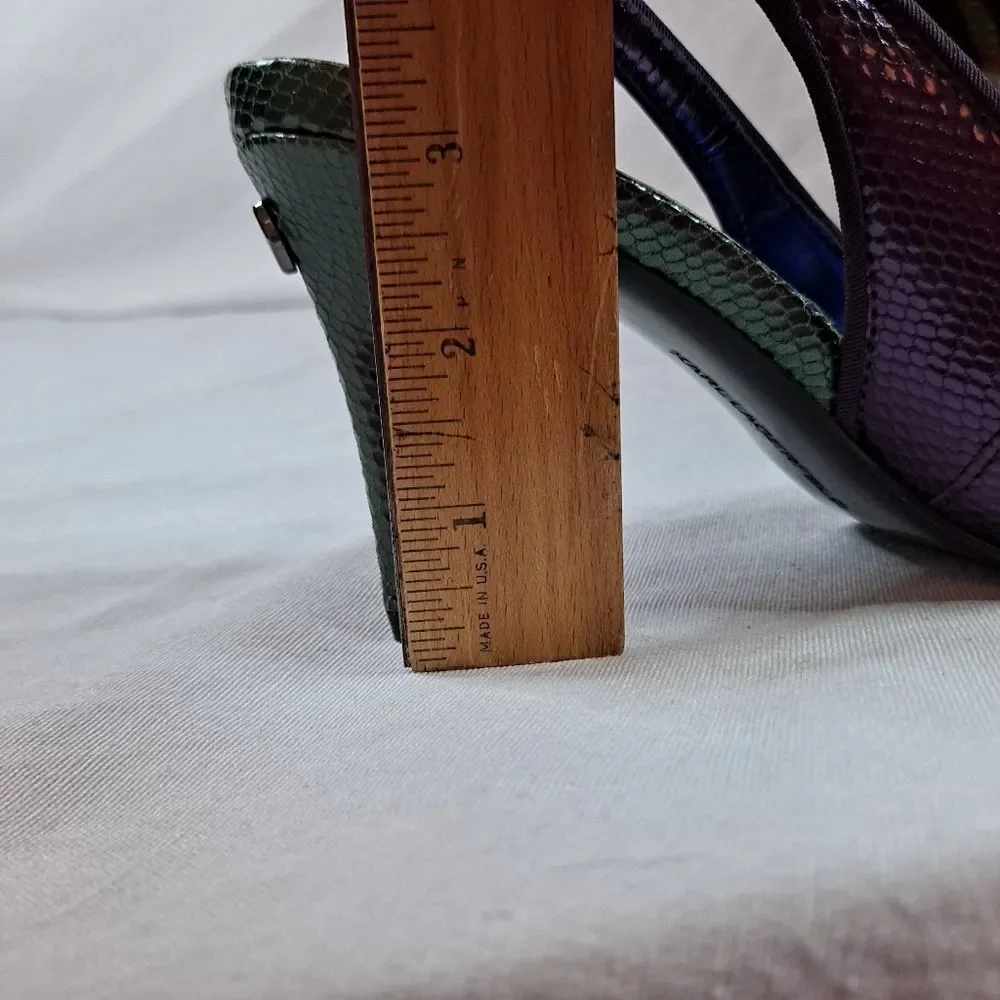 Karl Lagerfeld Paris Womens Sz 6M Rosalyn Heels Purple/Green Leather Snake print